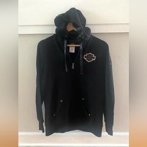 Harley-Davidson Black Cotton Blend Zip Up Hoodie Sweatshirt Size Medium Unisex